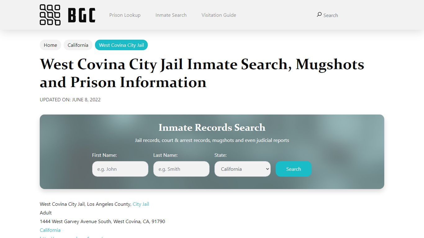 West Covina City Jail Inmate Search, Mugshots, Visitation ...