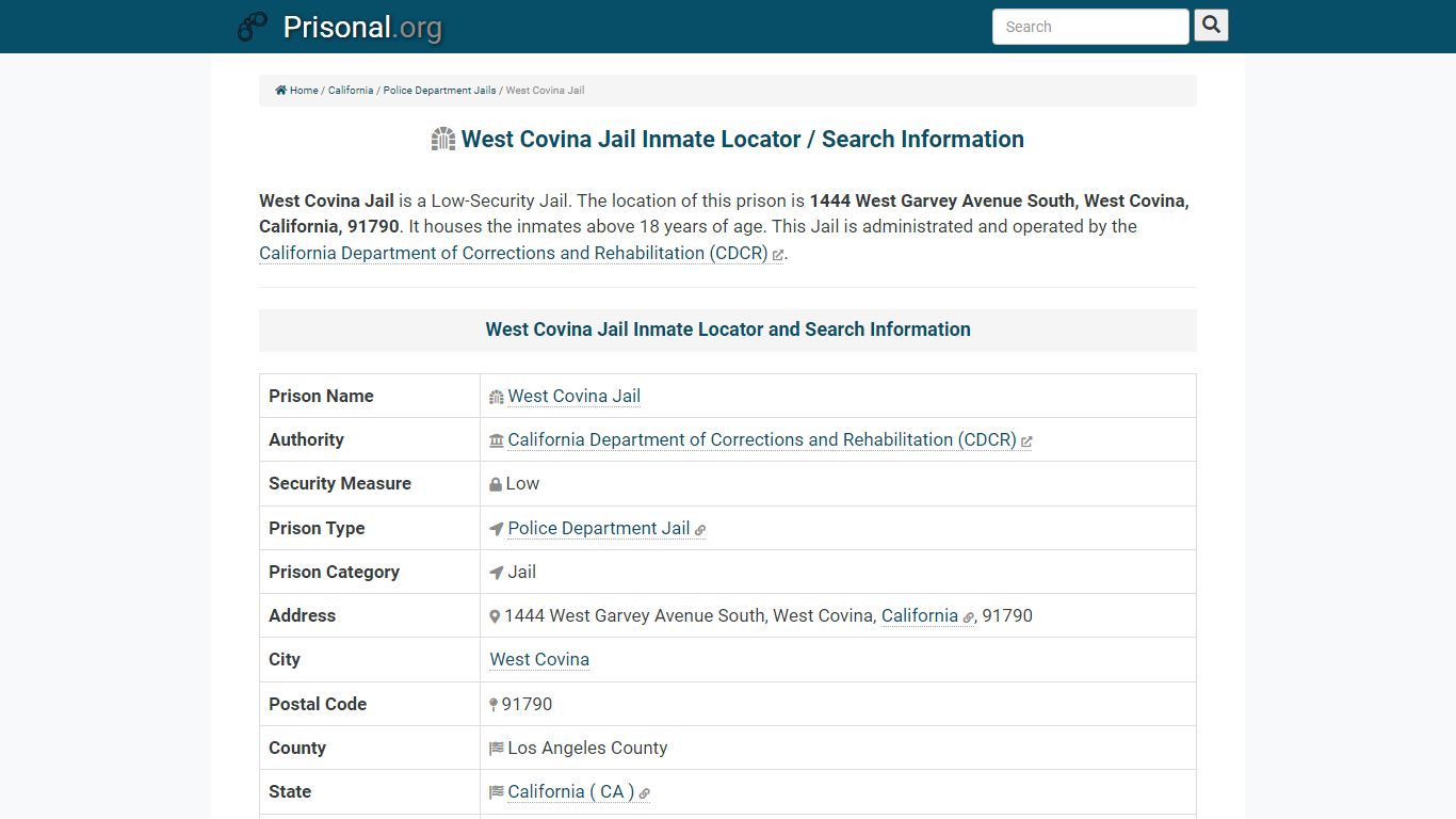 West Covina Jail-Inmate Locator/Search Info, Phone, Fax ...